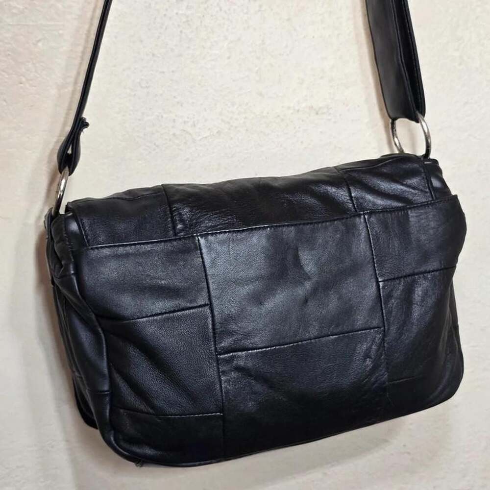 Accessories Custom Y2K Genuine Leather Patchwork Moto Shoulder Bag - Picture 6 of 8